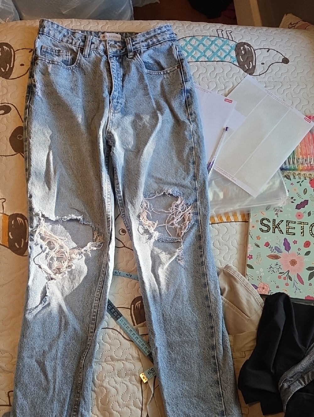 Zara Light Blue Distressed Straight-Leg Jeans